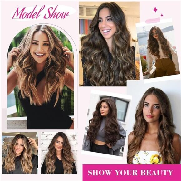 REECHO 20" 1-Pack 3/4 Full Head Curly Wave Clips in on Synthetic Hair - Picture 6 of 7